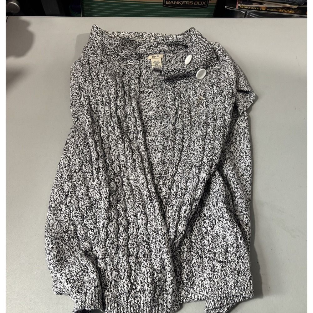 Izod‎ Women's Sleeveless Marled Cable Knit Black White XL